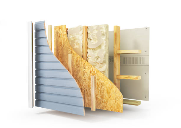 Wall layers wooden frame house. 3d illustration