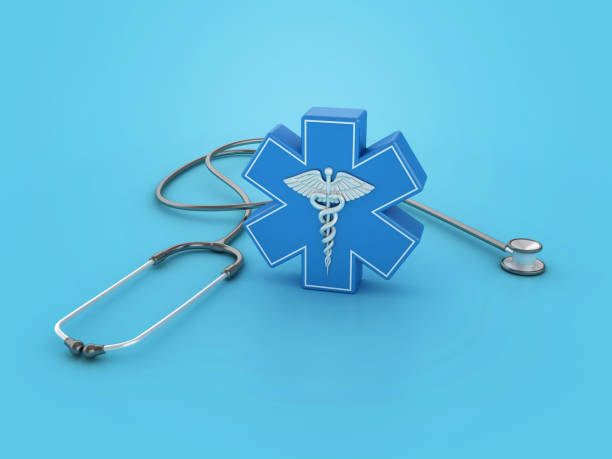 Medical Symbol Caduceus with Stethoscope - Color Background - 3D Rendering