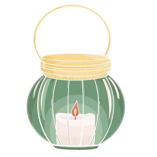 Vector illustration of burning candle table lantern for restaurant