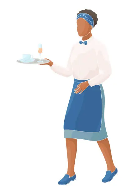 Vector illustration of waiter african American  women with tray