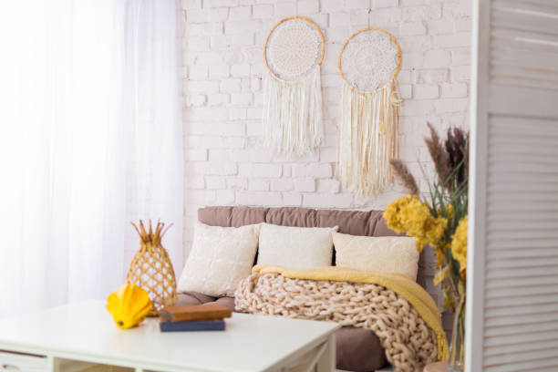 Living room closeup with couch and table