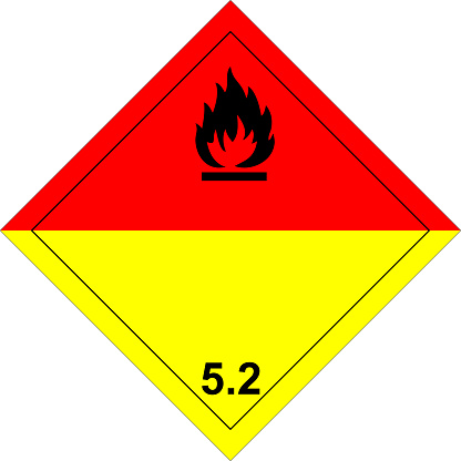 Organic Peroxide, Oxidizer Warning Sign, Warning Symbol, Class 5 Hazard Warning Diamond Placard. classes of dangerous goods