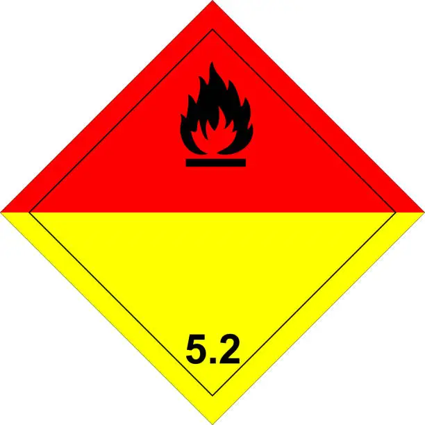 Vector illustration of Organic Peroxide, Oxidizer Warning Sign, Warning Symbol, Class 5 Hazard Warning Diamond Placard. classes of dangerous goods