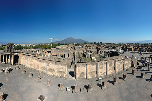 Historic streets of Ancient roman city of Pompeii Italy on the shadow of Mt Vesuvius