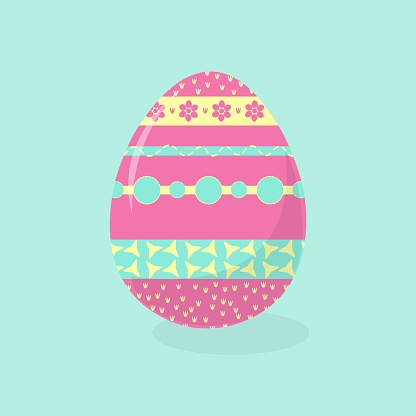 Image about an Easter egg in pink, yellow and green colors