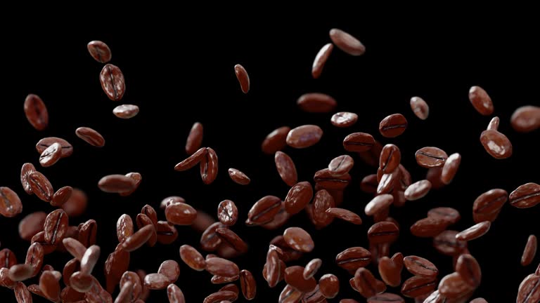 coffee bean falling on floor, 3d animation, green screen, black screen