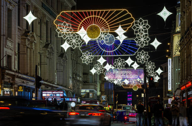 Ramadan lights on Leicester square in central London, UK