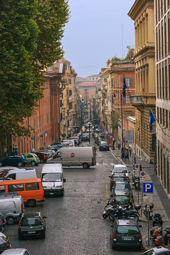 The sampietrini-paved Via Urbana in Rome in the Santa Maria Magiore area.