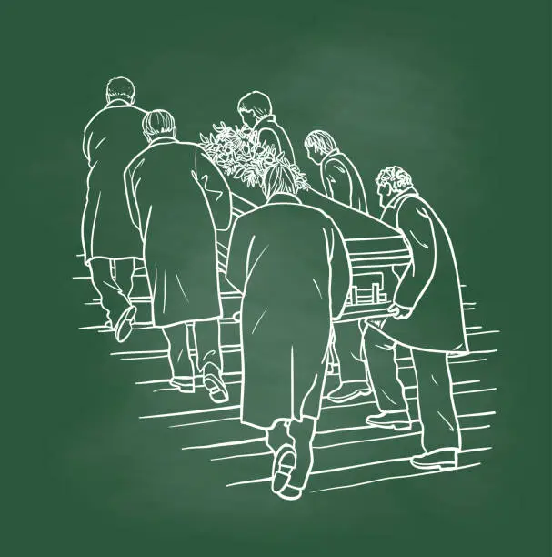 Vector illustration of Funeral Coffin Procession Chalkboard