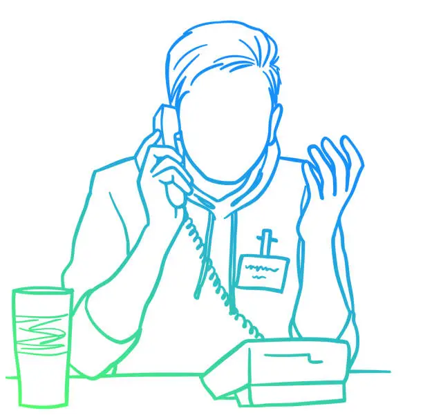 Vector illustration of Customer Service Landline Employee Blue Green