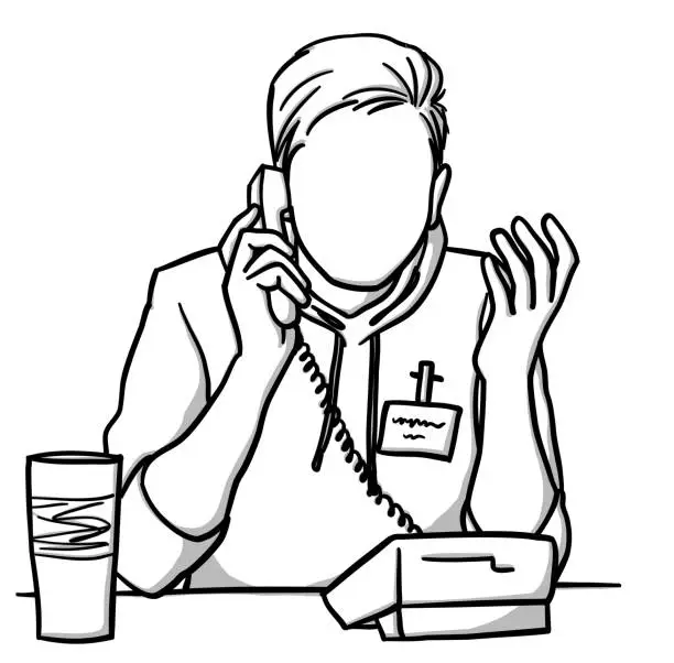 Vector illustration of Customer Service Landline Employee Sketch