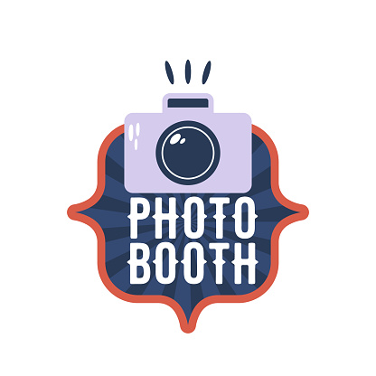 Circus Photo Booth Label or Sticker with Image of Photo Camera. Vibrant And Eye-catching Design for the Photo Area Where Guests Can Capture Fun, Circus-inspired Snapshots, Using Props And Costumes