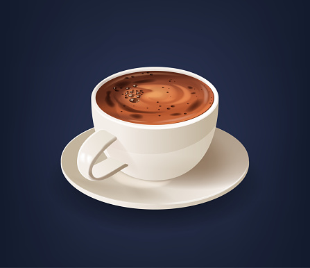 Porcelain Coffee Cup on Saucer Brims With Rich, Aromatic Brew, Its Surface Adorned With Creamy, Delicate Foam, Inviting A Moment Of Indulgence And Warmth In Every Sip. Realistic 3d Vector Illustration