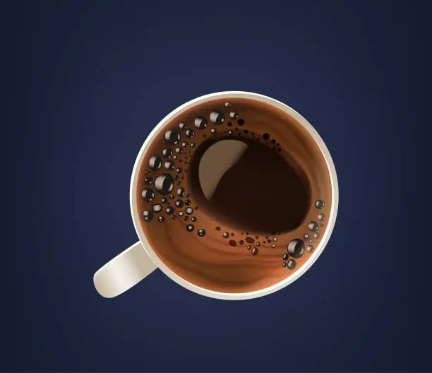 Vector illustration of Coffee Cup With Foam, Ceramic Mug Filled With Freshly Brewed Coffee, Topped With A Creamy, Airy Layer Of Milk Froth