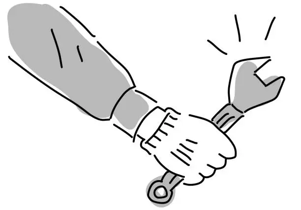 Vector illustration of Hand of a person in work clothes holding a spanner illustration