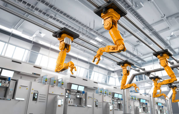 istock Automation industry concept with robot assembly line in factory 2089913899