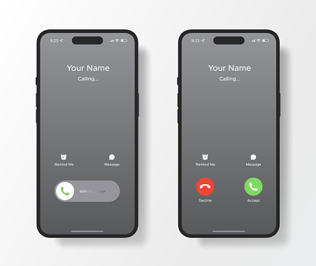 Mobile phone incoming call screen interface mockup template design similar to ios vector mock up.