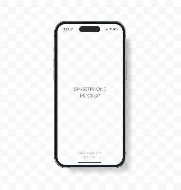 High quality smartphone mockup similar to iphone template vector Frontal mobile phone mockup template with transparent screen design. 3d iphone vector mock up. Carefully grouped and named each layer iphone stock illustrations