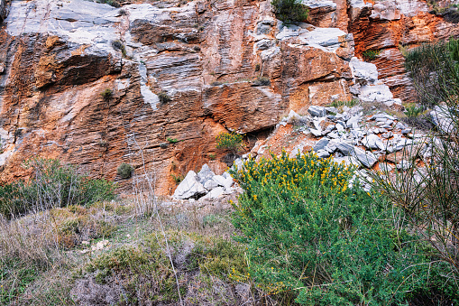 Natural stone surface detailed texture, Penteli mountain, Greece.