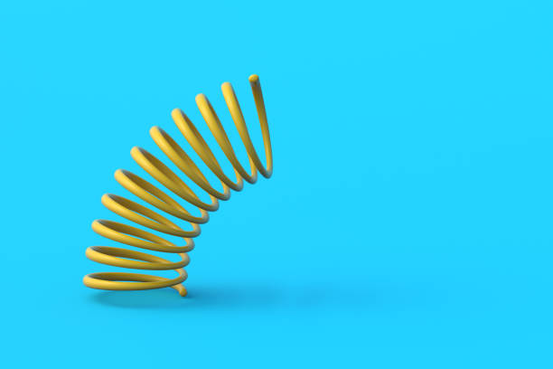 istock Curved metal spring on blue background. Flexibility wire. Twisted steel coils. Auto parts. Accessories for automotive maintenance. Copy space. 3d render 2090042413