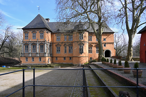 Moenchengladbach, Germany, March 3, 2024 - The manor house of Rheydt Castle in Moenchengladbach.
