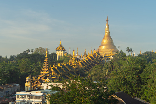 Shwedagon Pagoda, Burmese temples of Bagan City, unesco world heritage, Yangon, Myanmar or Burma. Tourist destination.