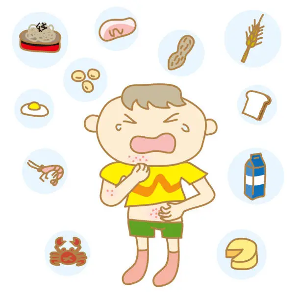 Vector illustration of Illustration of a boy with food allergies