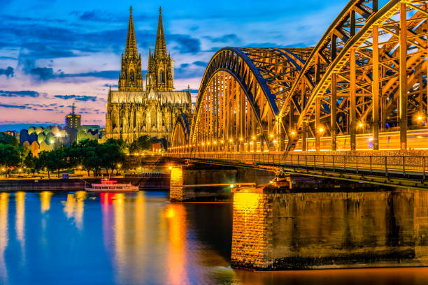 istock Cologne Koln Germany during sunset, Cologne bridge with cathedral 2090176296