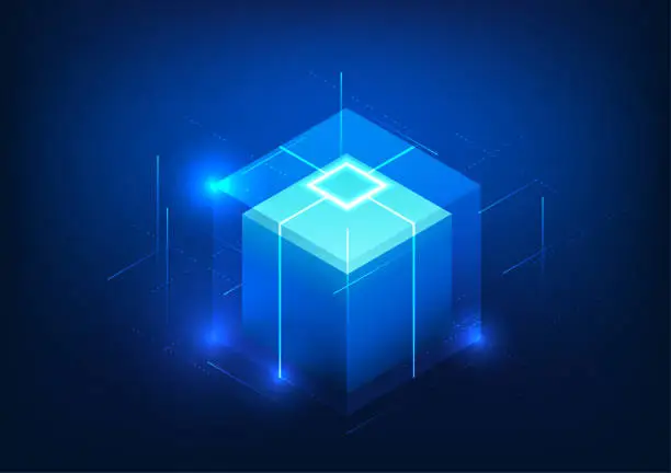 Vector illustration of Blockchain technology Rectangular boxes stacked on top of each other Represents a data storage system that is networked through computer encryption. It is a highly secure data storage technology.