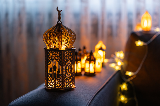 Colorful Ramadan Lanterns Ramadan Month Background, Eid Mubarak Concept Photo, Uskudar Istanbul, Turkiye (Turkey)