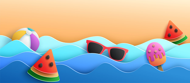 Sunnin' with shades, chillin' with a watermelon, ice cream, and a beach ball. Summer fun! Vector Illustration