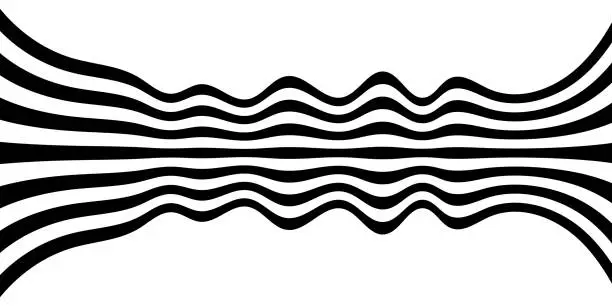 Vector illustration of Black on white abstract perspective wave and zigzag line stripes with 3d dimensional effect isolated on white.