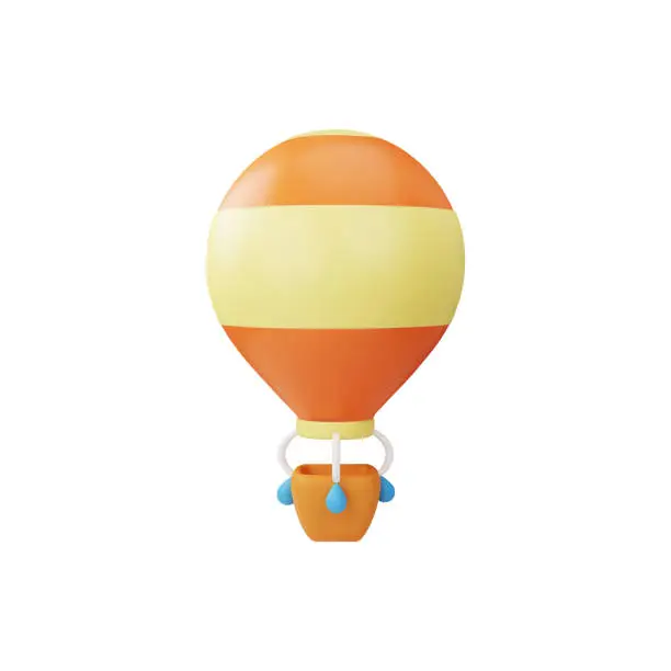 Vector illustration of Orange-yellow striped hot air balloon 3D style, vector illustration
