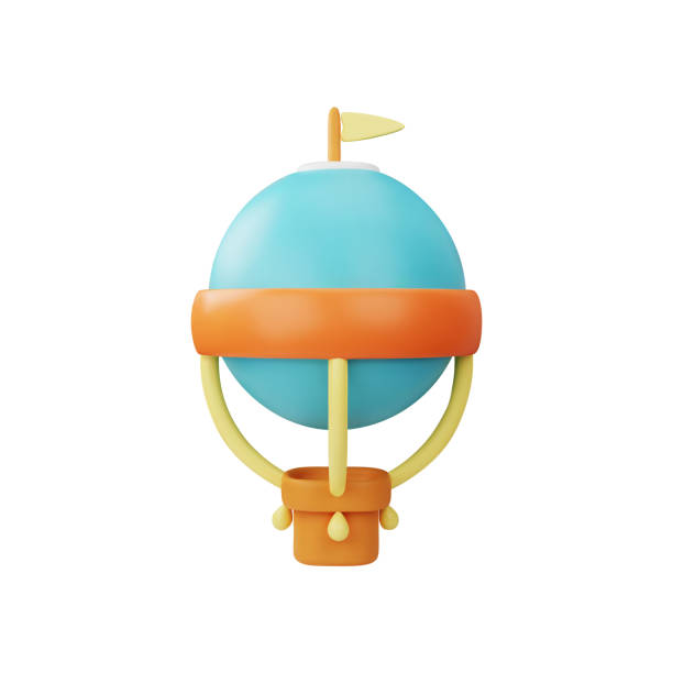 istock Blue hot air balloon with orange basket 3D style, vector illustration 2090306219