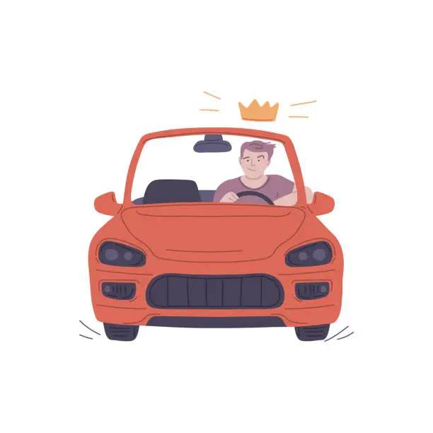 Vector illustration of Confident man driving luxury sports car illustration