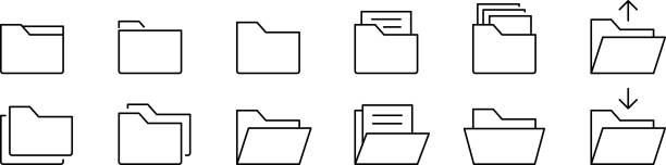 vektor-symbolsatz für die einfache ordnerverwaltung - filing cabinet archives file office supply stock-grafiken, -clipart, -cartoons und -symbole
