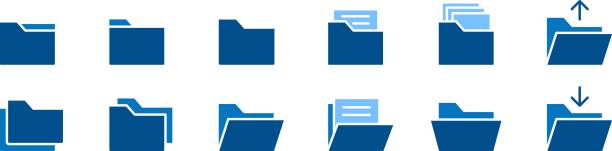 vektor-symbolsatz für die einfache ordnerverwaltung - filing cabinet archives file office supply stock-grafiken, -clipart, -cartoons und -symbole