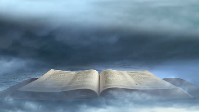 Open book in clouds, Wisdom of knowledge concept