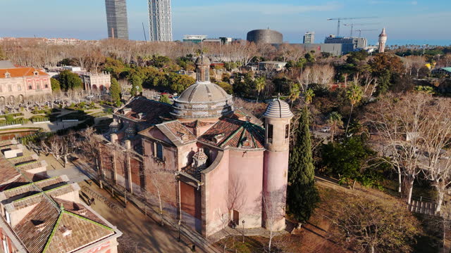 Aerial view of the Military Congregational Church in Parc de la Ciutadella, Barcelona