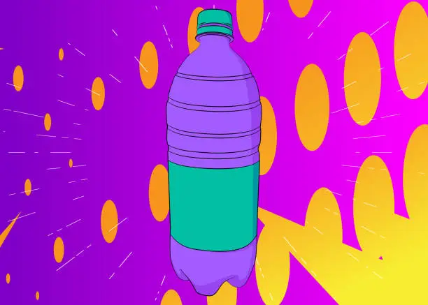 Vector illustration of Cartoon Water Bottle, comic book plastic drink container. Retro vector comics pop art design.