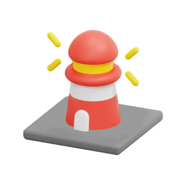 Vector illustration of 3d lighthouse icon vector. Isolated on white background. 3d building and architecture concept. Cartoon minimal style. 3d vector building icon render illustration.