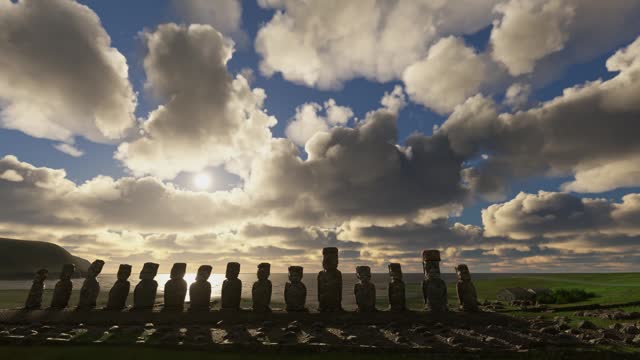 Aerial drone view of the Moai on Easter Island. Chile