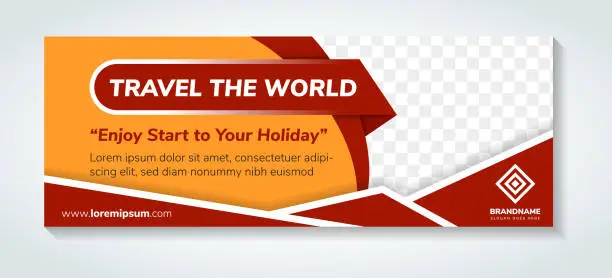 Vector illustration of travel the world banner design template in horizontal layout with example of subheadline is enjoy start to your holiday.