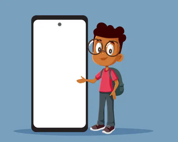 Vector illustration of School Student Presenting a Smartphone Display Vector Illustration