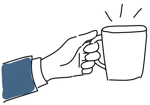 Vector illustration of Businessman's hand holding a mug of coffee illustration