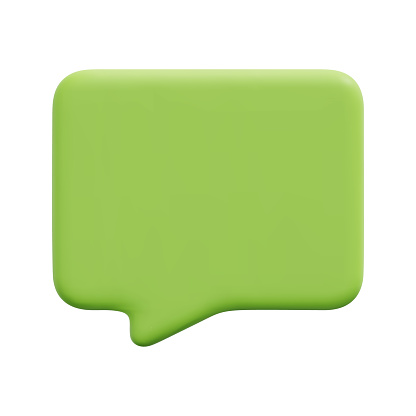 3d vector green rectangle bubble icon. Isolated on white background. 3d social media communication concept. Cartoon minimal style. 3d green chat icon vector render illustration.