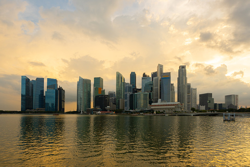 Marina Bay skyline at sunset in Singapore