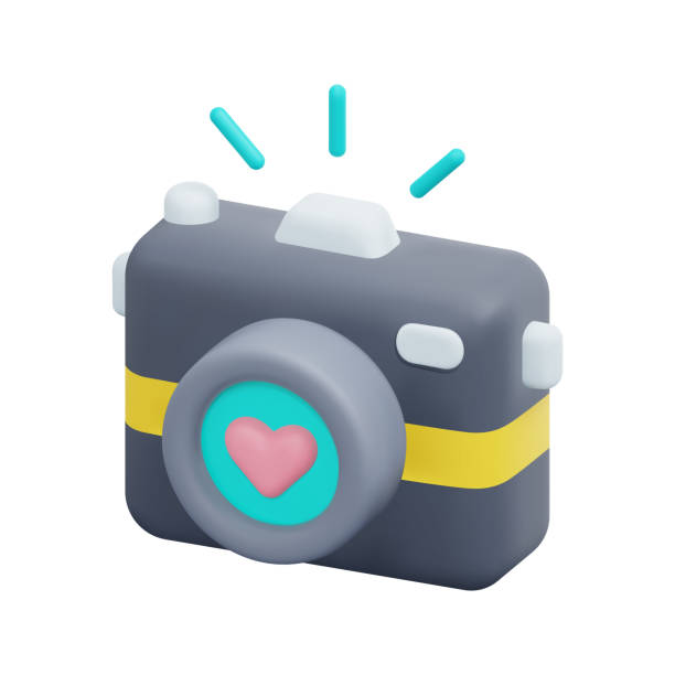 istock 3d vector love photo camera icon. Camera icon with a heart symbol on the len. 3d love, valentine day and wedding photographer concept. Isolated on white background. 3d icon vector render illustration. 2090618492
