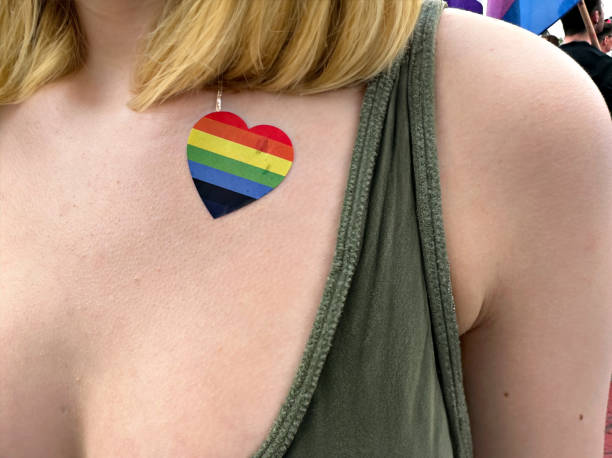 istock Rainbow flag in heart shape on chest 2090619519