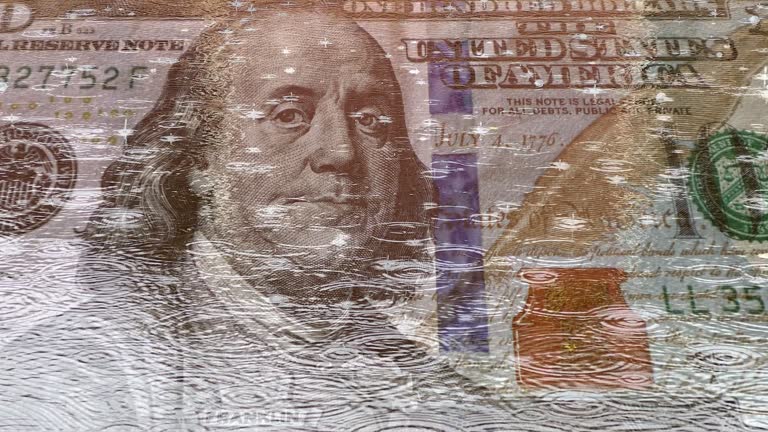 American one hundred dollar bill under water